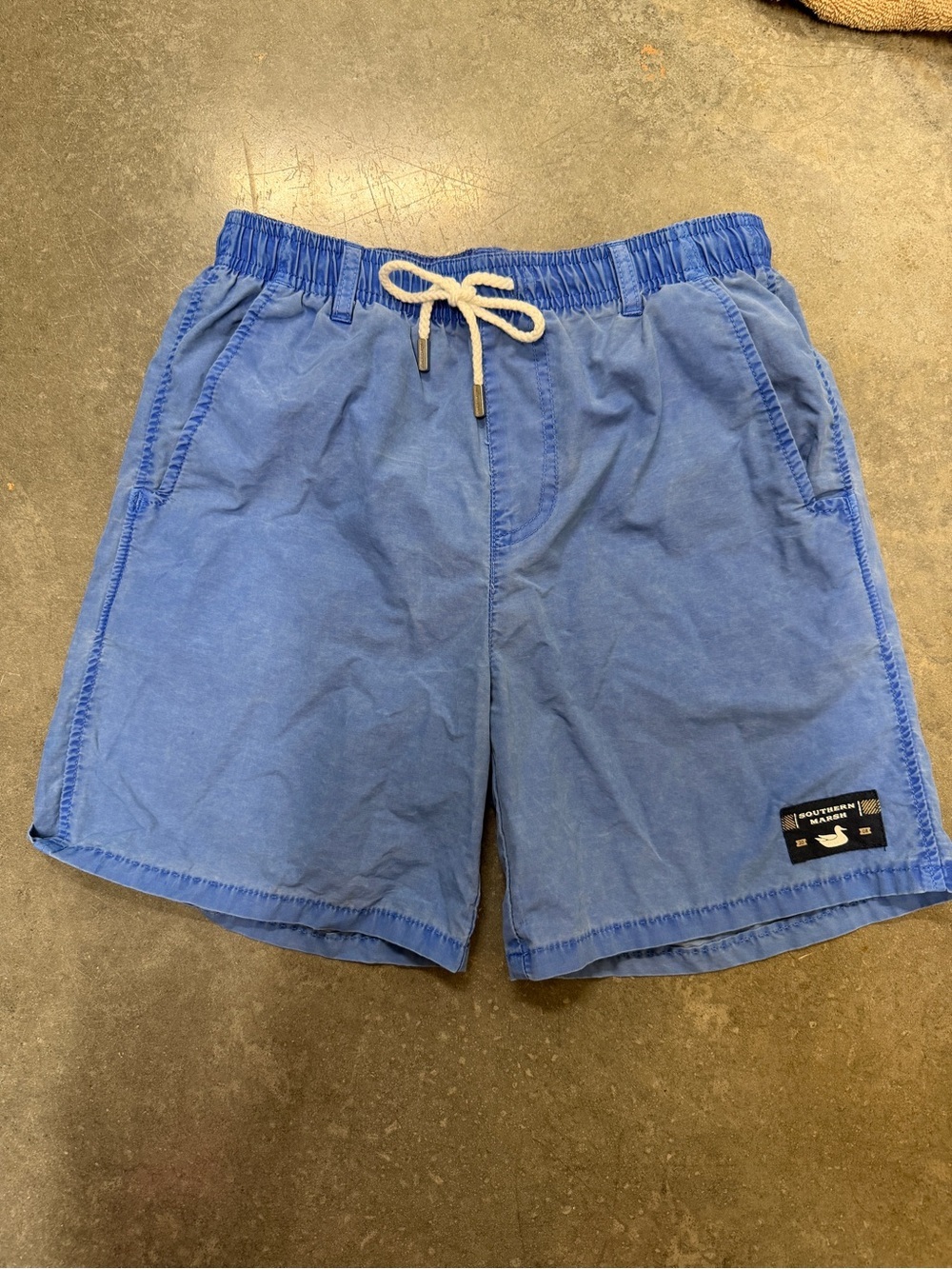 Southern Marsh Light Blue Elastic-Waist Swim Trunks with Drawstring Youth M